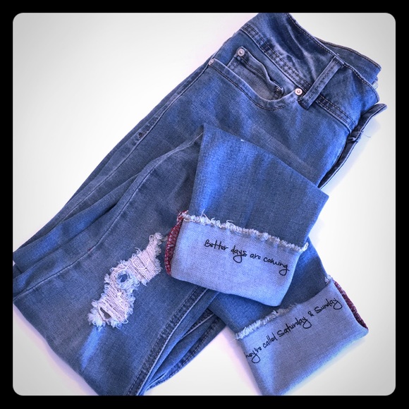 Indigo Rein Denim - Indigo Rein anklet Jeans- cute quote on cuff!